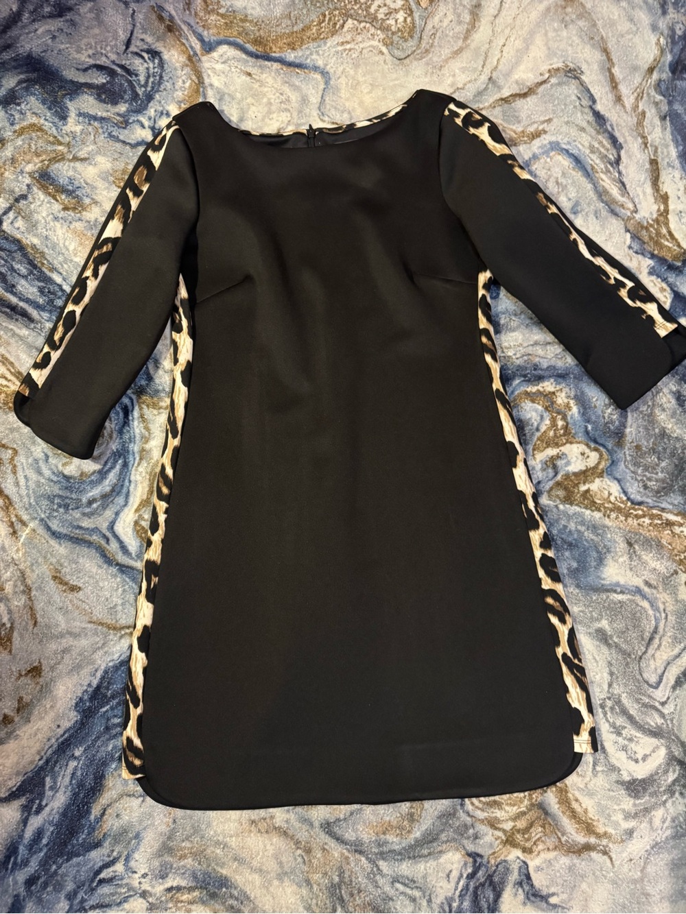 Vince Camuto Black Shift Dress with Leopard Trim